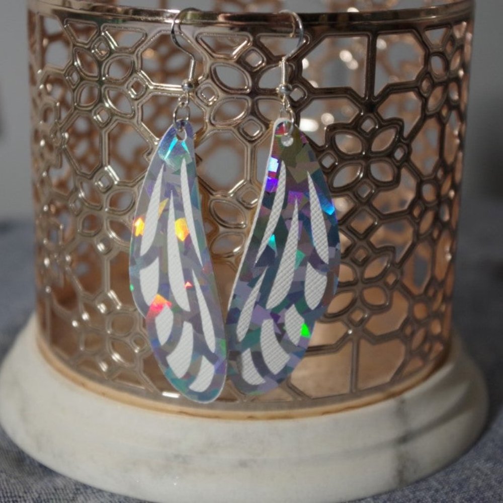 White Shattered Rainbow Dragonfly Earrings